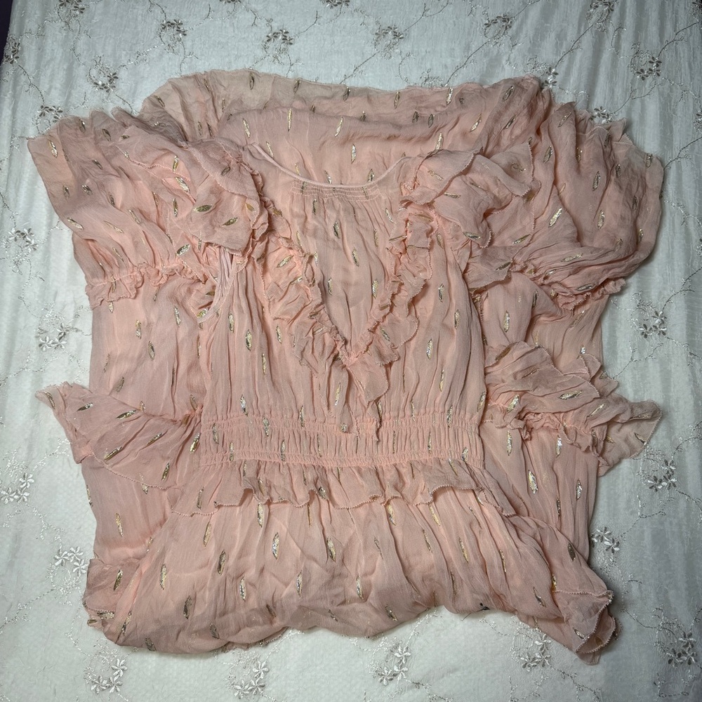 rebecca taylor silk ruffle maxi dress blush pink gold detail – size 4